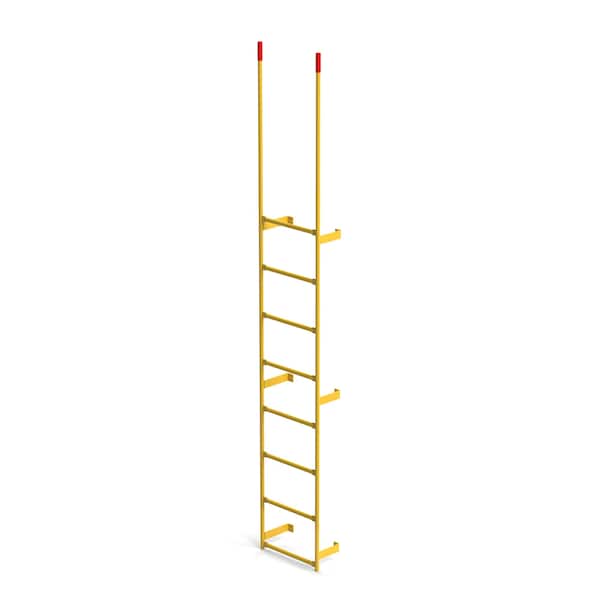 Walk Through Dock Ladder, Wall Mount, 8 Rungs, 7'2" Top Rung Height, Yellow
