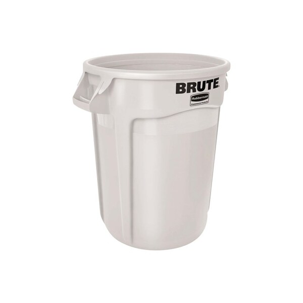 55 gal Round Heavy Duty Plastic Can, White, Plastic, 26 in in