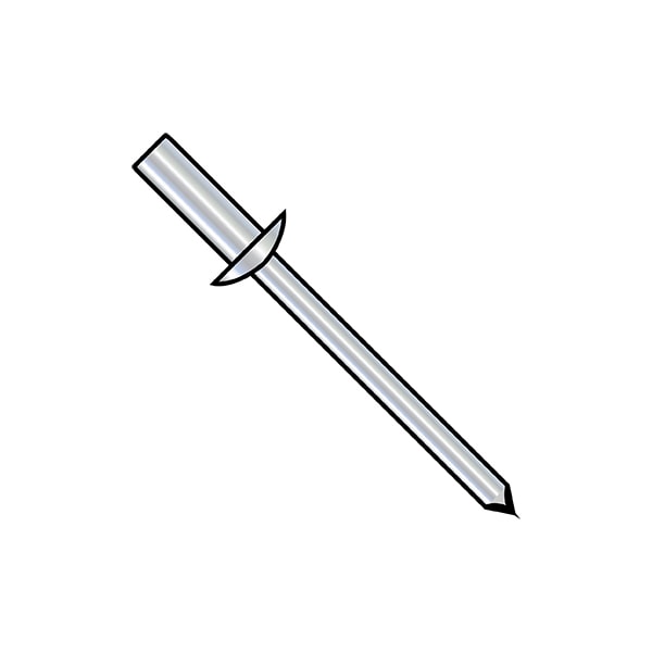Blind Rivet, Dome Head, 1/8 in Dia., 0.275 in L, Steel Body, 10000 PK