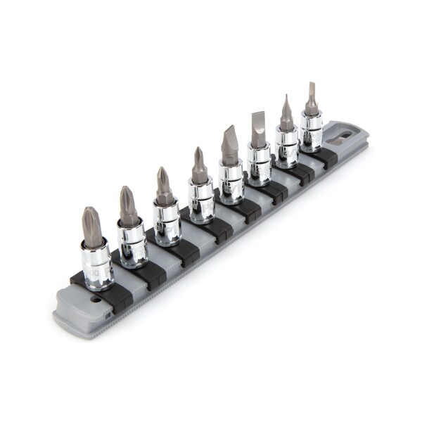 1/4 Inch Drive Phillips/Slotted Bit Socket Set with Rail, 8-Piece (No. 0-No. 3, 1/8-5/16 in.)
