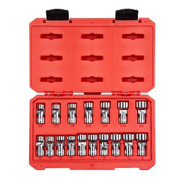 3/8 Inch Drive Universal Joint Socket Set, 17-Piece (3/8-3/4 in., 10-19 mm)