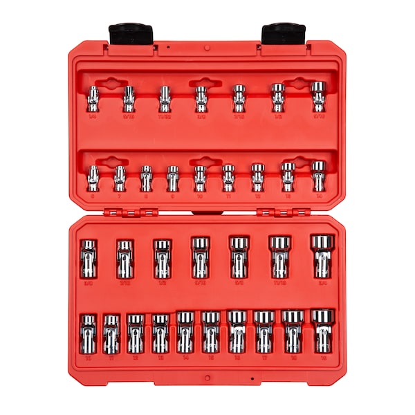1/4, 3/8 Inch Drive Universal Joint Socket Set, 33-Piece (1/4-3/4 in., 6-19 mm)