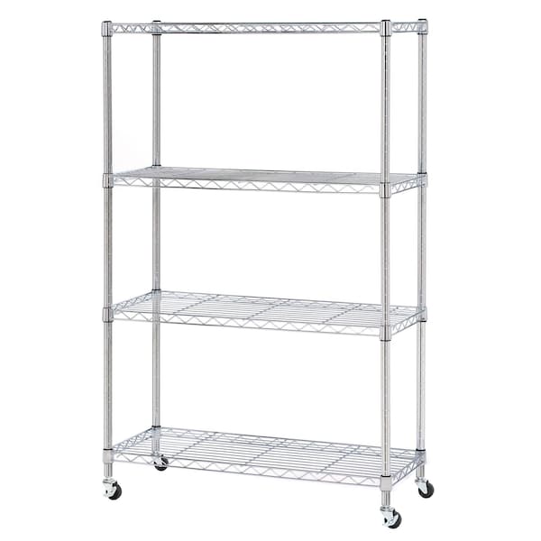 Steel Wire Shelving, 4 Tier, Chrome, 14 in D, 36 in W, 54 in H, Chrome-plated