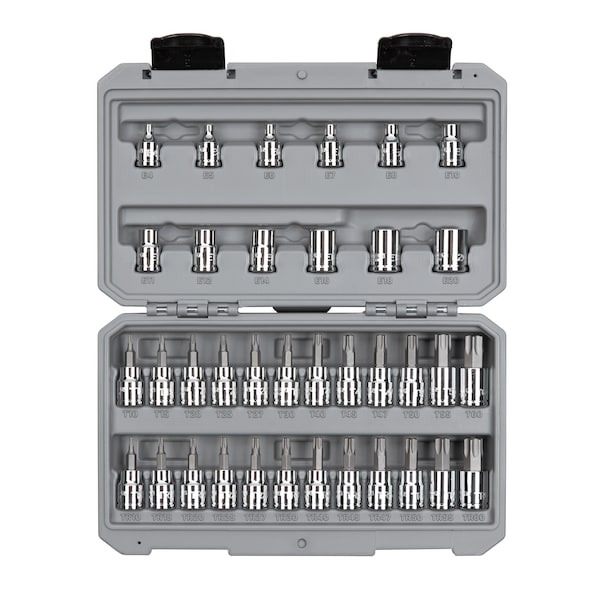 3/8 Inch Drive Torx/TR Torx Bit & External Star Socket Set, 36-Piece (T10-T60, TR10-TR60, E4-E20)