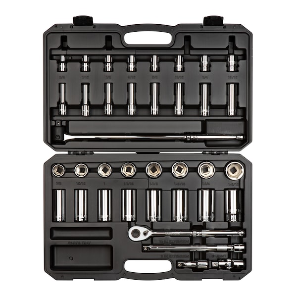 1/2 Inch Drive 6-Point Socket and Ratchet Set, 37-Piece (3/8 - 1-5/16 in.)