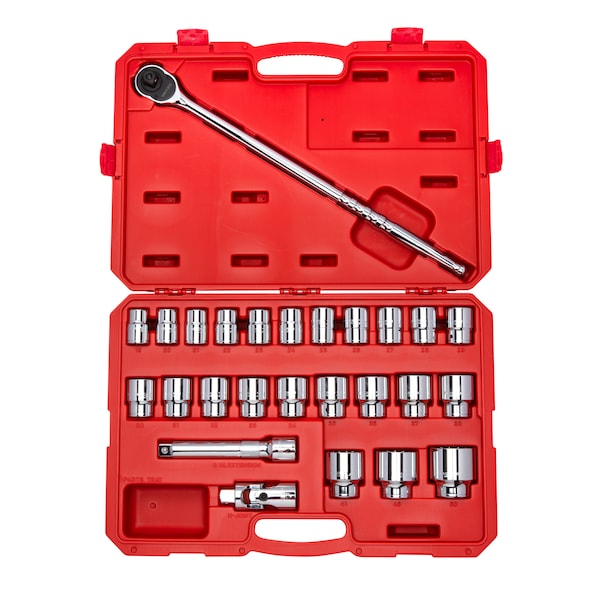 3/4 Inch Drive 12-Point Socket and Ratchet Set, 26-Piece (19-50 mm)