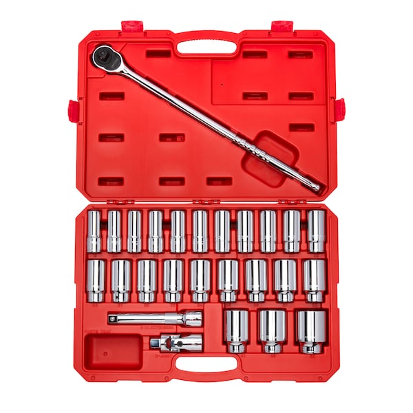 3/4 Inch Drive Deep 6-Point Socket and Ratchet Set, 26-Piece (19-50 mm)