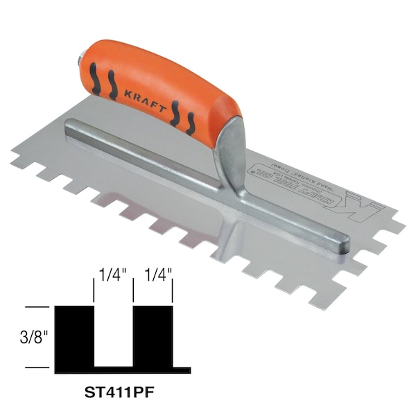 Square-Notch Trowel, 1/4" x 3/8" x 1/4