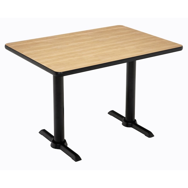 Rectangle KFI Mode 30" x 48" Conference Table, Natural Finish, Black T-leg Base, Bistro Height