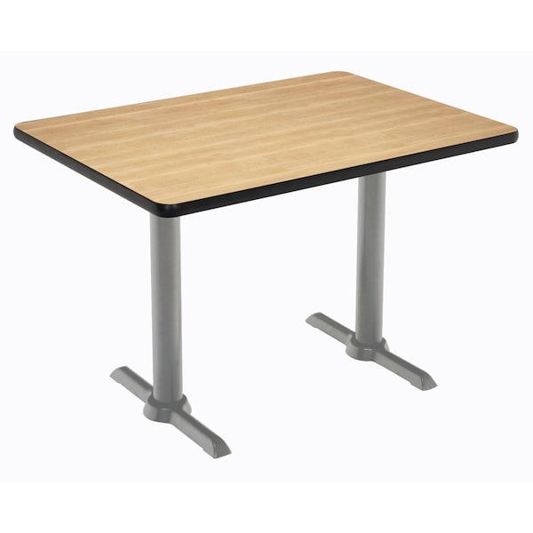 Rectangle KFI Mode 30" x 48" Conference Table, Natural Finish, Silver T-leg Base, Bistro Height