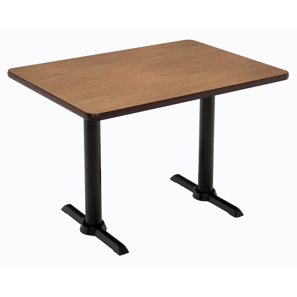 Rectangle KFI Mode 30" x 60" Conference Table, River Cherry Finish, Black T-leg Base, Bistro Height