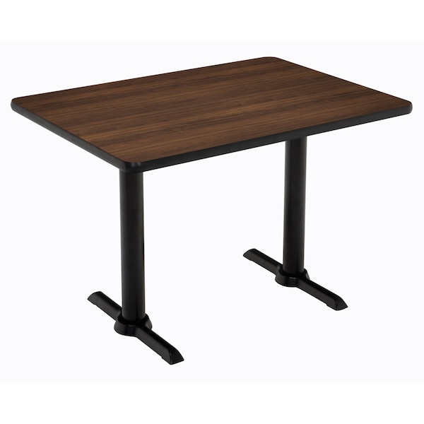 Rectangle KFI Mode 30" x 60" Conference Table, Walnut Finish, Black T-leg Base, Bistro Height, 60 W
