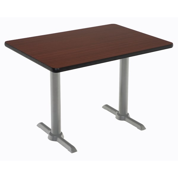 Rectangle KFI Mode 30" x 60" Conference Table, Mahogany Finish, Silver T-leg Base, Bistro Height