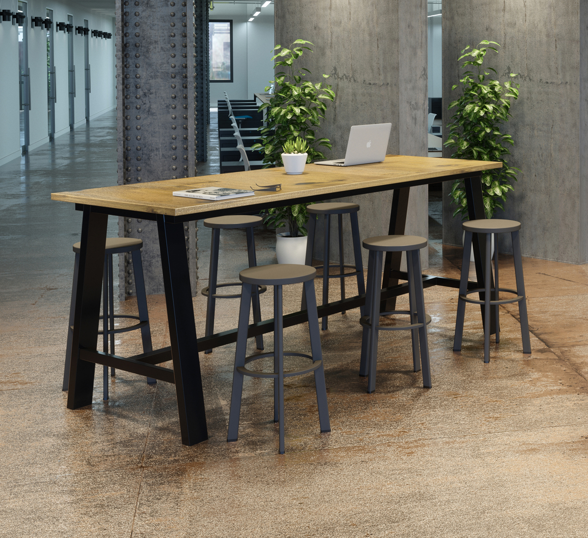 Rectangle KFI Midtown 3 x 9 FT Conference Table, Natural Finish, Bistro Height, 36 W, 108 L, 41 H