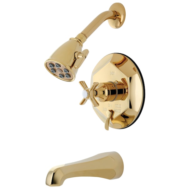 Tub and Shower Faucet, Standard, 3, Wall Mount, Polished Brass