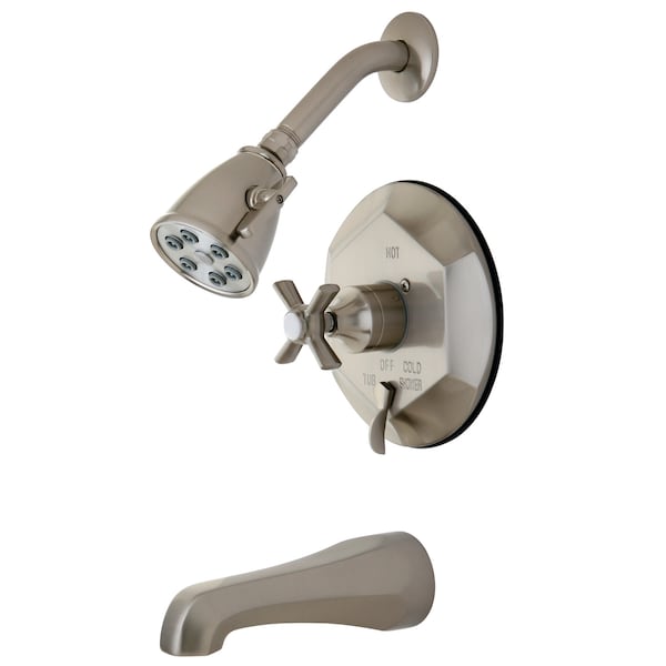 Tub and Shower Faucet, Standard, 3, Wall Mount, Brushed Nickel