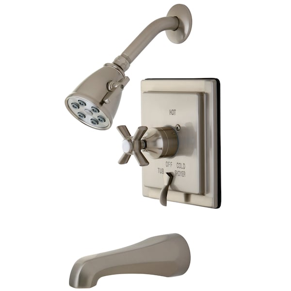 Tub and Shower Faucet, Standard, 3, Wall Mount, Brushed Nickel
