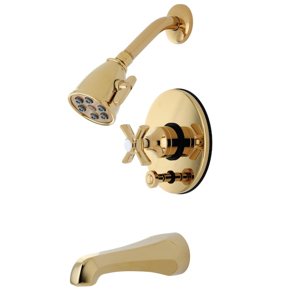 Tub and Shower Faucet, Standard, 3, Wall Mount, Polished Brass
