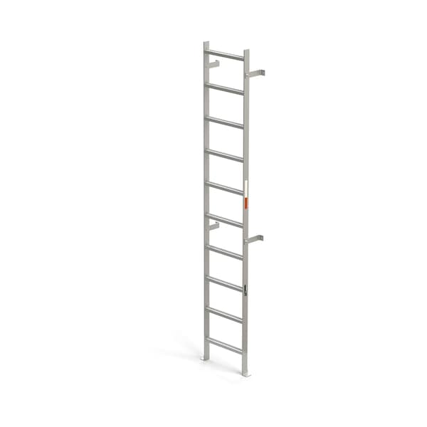 120" Overall H, Vertical Wall Mount Ladder - SS, Stainless Steel, 10 Steps, 300 lb. Load Capacity