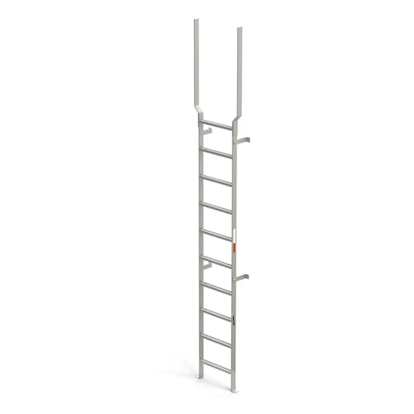 162" Overall H, Vertical Wall Mount Ladder w/ Ext. - SS, Stainless Steel, 10 Steps