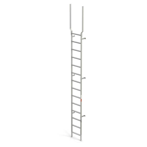 Vertical Ladder, 14 Rungs, Handrail Extensions, 17'3" Overall Height, 16"W Steps, Stainless Steel