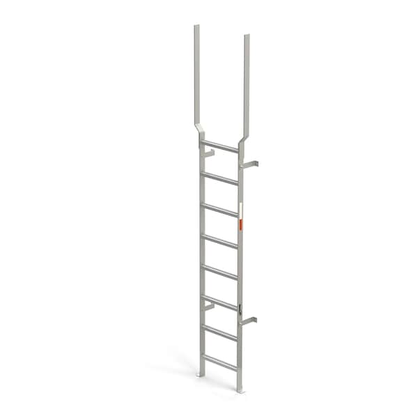 138" Overall H, Vertical Wall Mount Ladder w/ Ext. - SS, Stainless Steel, 8 Steps