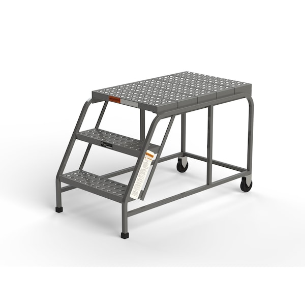 Mobile Work Platform, 3 Steps, 24"W x 36"D Platform, Perforated Tread, No Handrails