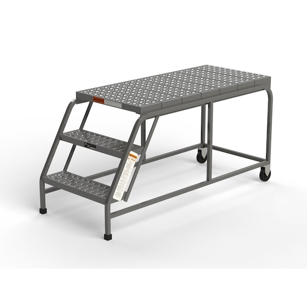 Mobile Work Platform, 3 Steps, 24"W x 48"D Platform, Perforated Tread, No Handrails