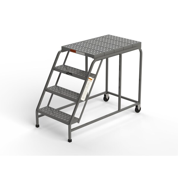 Mobile Work Platform, 4 Steps, 24"W x 36"D Platform, Perforated Tread, No Handrails