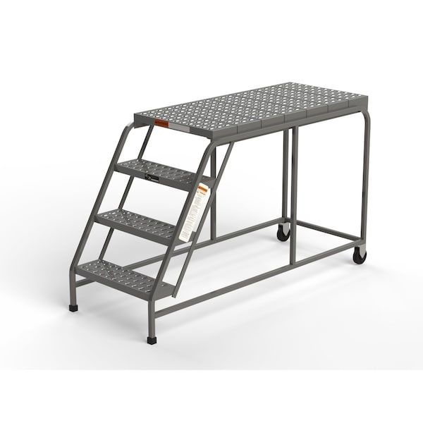Mobile Work Platform, 4 Steps, 24"W x 48"D Platform, Perforated Tread, No Handrails