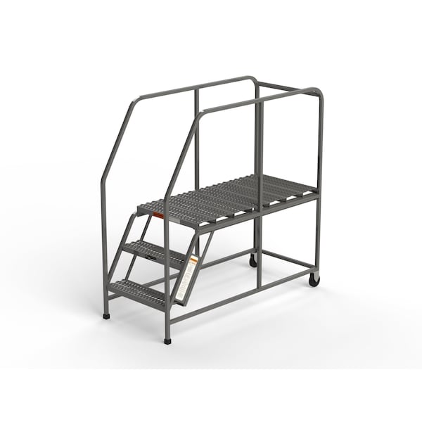 Mobile Work Platform, 3 Steps, 24"W x 48"D Platform, Serrated Tread, No Handrails