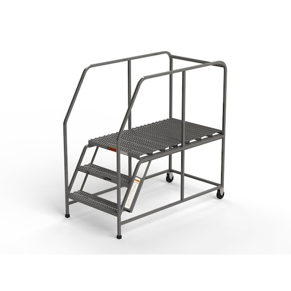 Mobile Work Platform, 3 Steps, 30"W x 48"D Platform, Serrated Tread, No Handrails