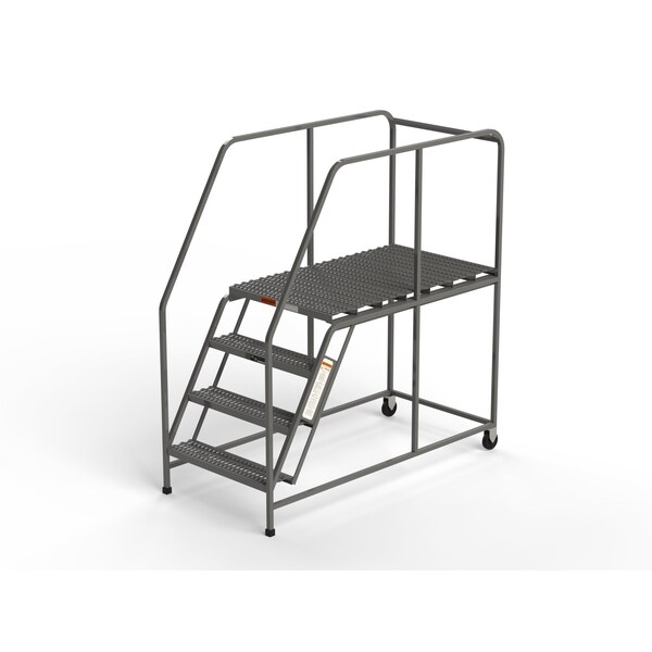 Mobile Work Platform, 4 Steps, 30"W x 48"D Platform, Serrated Tread, No Handrails