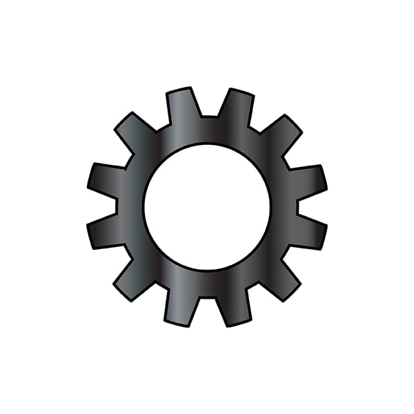 External Tooth Lock Washer, For Screw Size #6 Spring Steel, Black Zinc Finish, 10000 PK