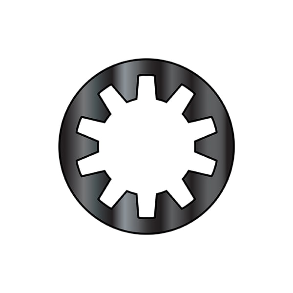 Internal Tooth Lock Washer, For Screw Size #8 Spring Steel, Black Zinc Finish, 10000 PK