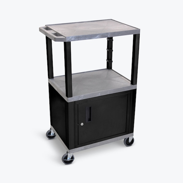AV Cart - 42"H - Three Shelves with Cabinet, Drawer and Electric