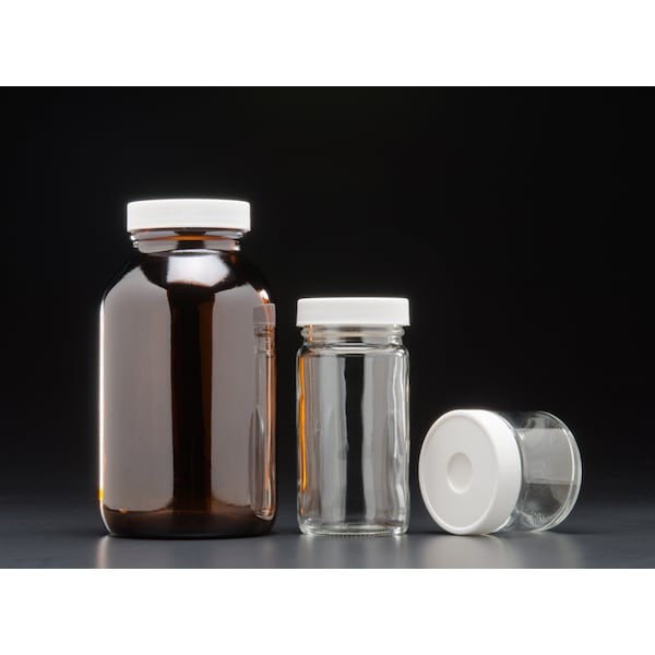 Clr Septum Bottle, 24-400mm Open Top Black PP Cap, PTFE/Silicone, PK12