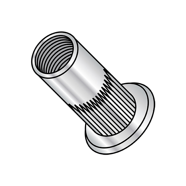 Rivet Nut, #8-32 Thread Size, 0.365 in - 0.375 in Flange Dia., .495 in - .525 in L, Aluminum