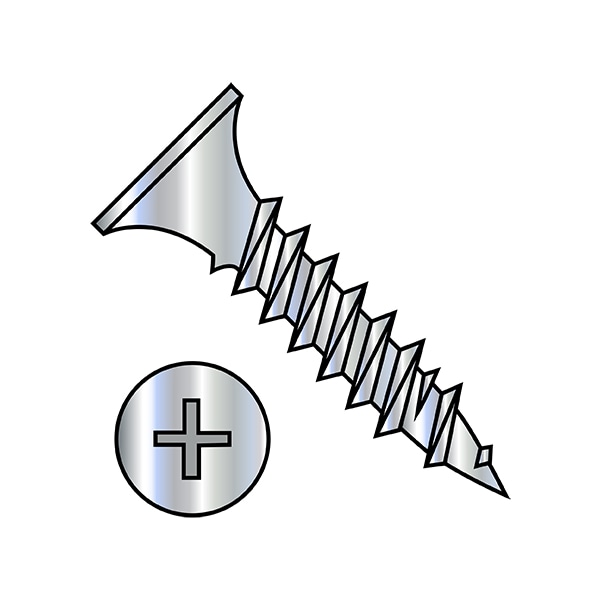 Drywall Screw, #6 x 1-1/4 in, Steel, Flat Head Phillips Drive, 8000 PK