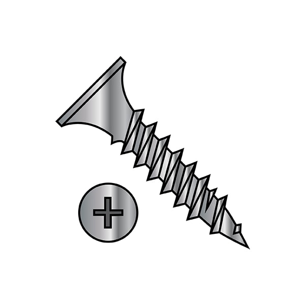 Drywall Screw, #10 x 1-1/4 in, Steel, Flat Head Phillips Drive, 2000 PK