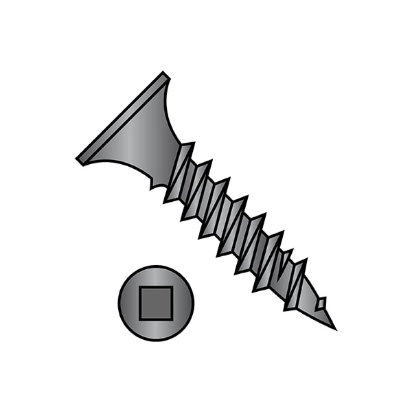 Drywall Screw, #8 x 1 in, Steel, Flat Head Square Drive, 2000 PK
