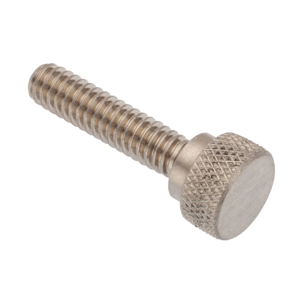 Thumb Screw, 1/4"-20 Thread Size, Knurl High Head Shoulder, Plain 18-8 Stainless Steel, 1 in Lg