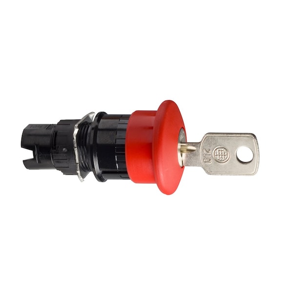 Head for emergency stop push button, Harmony XB6, red mushroom 30mm, 16mm, trigger/latching key to release, unmarked