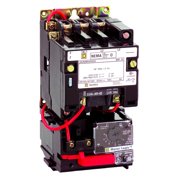 Motor Starter, Non-Reversing, No Auxiliary Contacts, 440V-480V AC, 3 P, Screw Clamp
