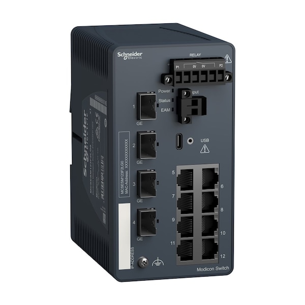 Network switch, Modicon Networking, managed, 8 ports for copper with 4Gigabit SFP