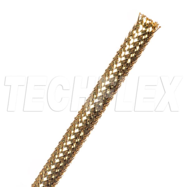 Braided Cable Sleeve, 1/4 in Inside Dia., 5/16 in Max Bundle Dia., 125 ft, Gold