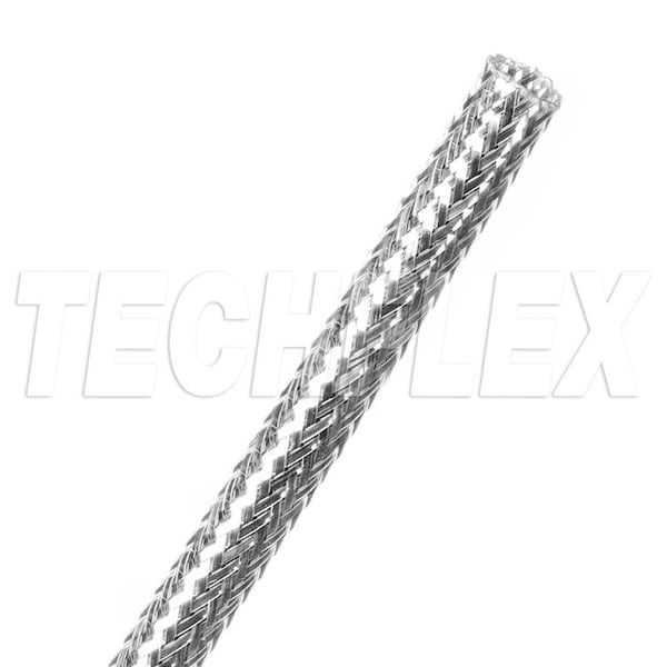Braided Cable Sleeve, 1/4 in Inside Dia., 5/16 in Max Bundle Dia., 125 ft, Silver