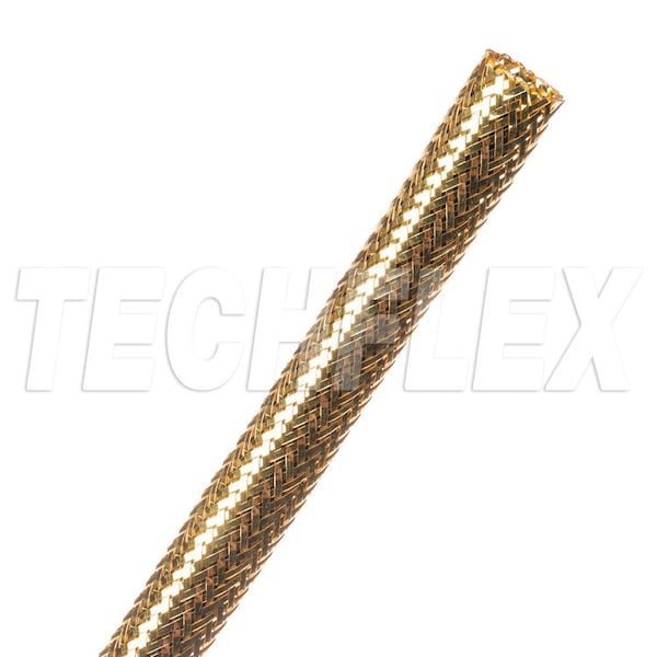 Braided Cable Sleeve, 5/16 in Inside Dia., 1/2 in Max Bundle Dia., 100 ft, Gold