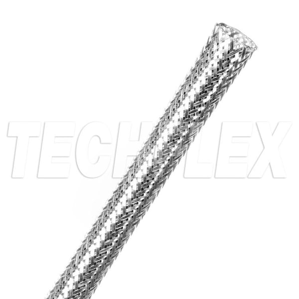 Braided Cable Sleeve, 5/16 in Inside Dia., 1/2 in Max Bundle Dia., 100 ft, Silver