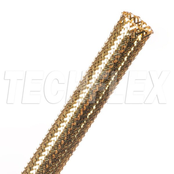 Braided Cable Sleeve, 1/2 in Inside Dia., 3/4 in Max Bundle Dia., 80 ft, Gold